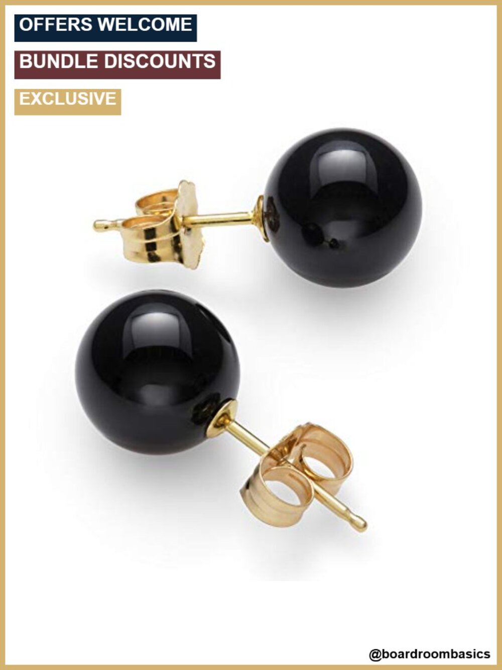 Round Natural Onyx Stud Earrings 14K Yellow Gold Post Friction Back